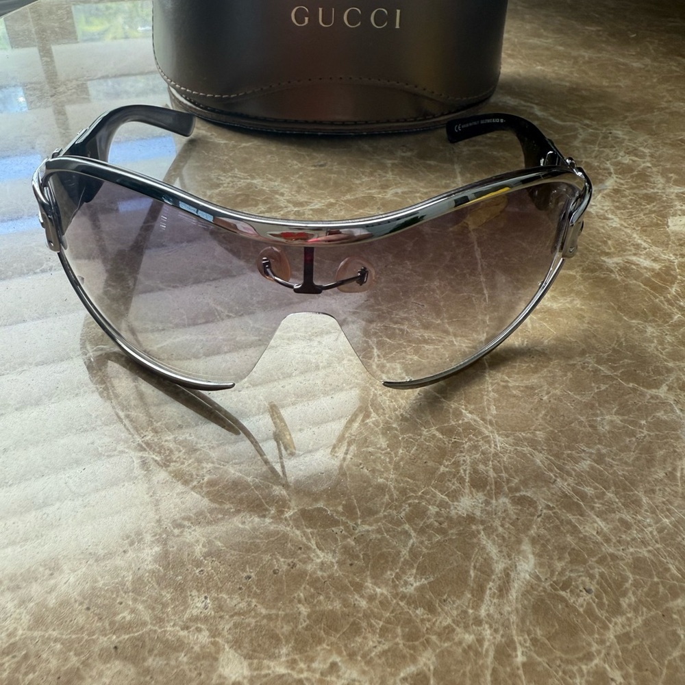 Gucci Silver and Black Shield Sunglasses